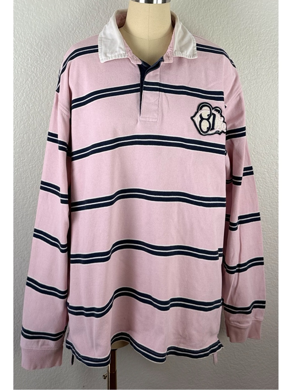 Company 81 100% Cotton Striped Rugby Shirt in Light Pink & Navy size XL